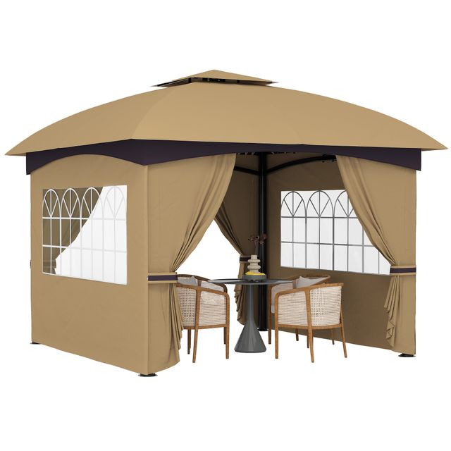 Offerta Outsunny Gazebo da Giardino 3.4x3.4m con Pareti in PU Anti-Strappo e Anti-Raggi UV