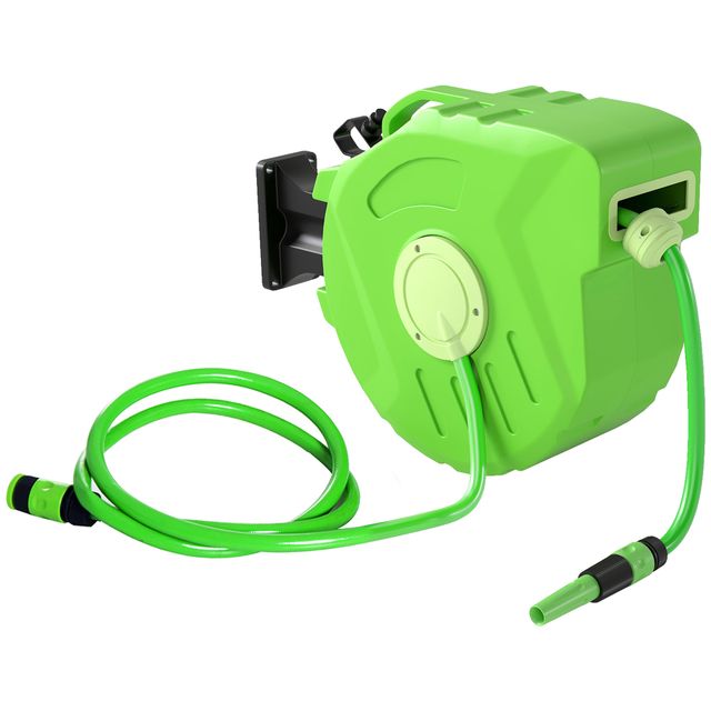 Offerta Outsunny Rullo Avvolgitubo a Parete con Riavvolgimento Automatico 15m