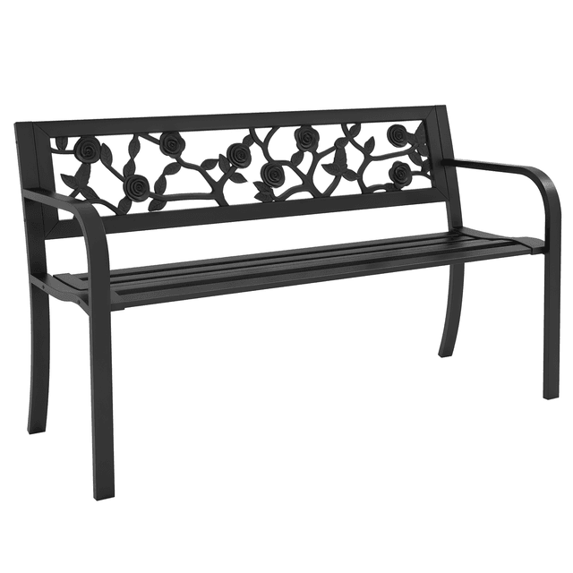 Offerta Outsunny Panchina da Giardino 2 Posti in Acciaio con Schienale Decorato e Braccioli