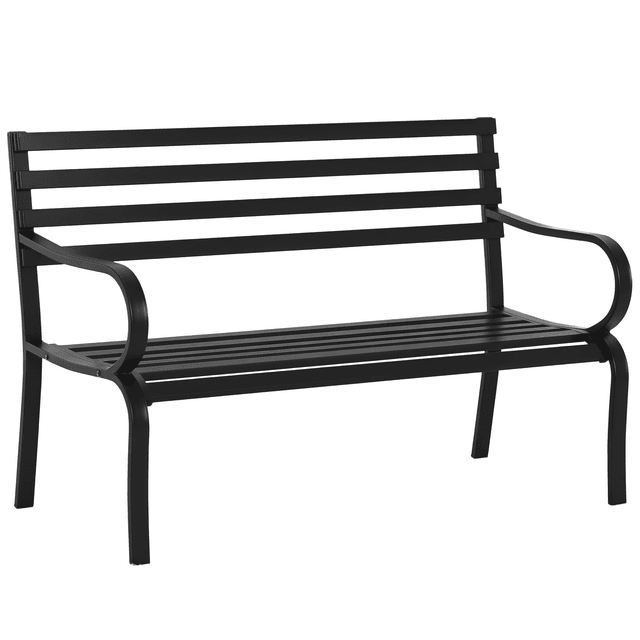 Offerta Outsunny Panca da giardino sedia da giardino in metallo 2 posti  impermeabile nero 127 x 62 x 82 cm Aosom
