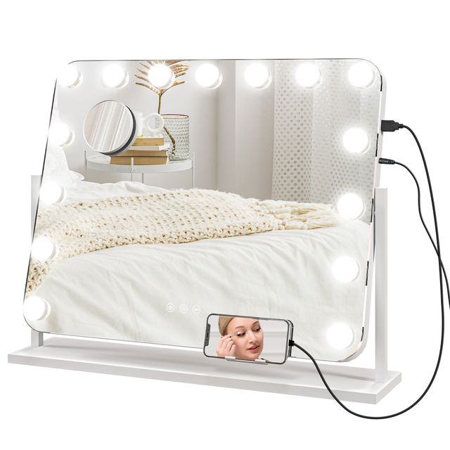 Offerta HOMCOM Specchio da Trucco con 14 Luci LED Regolabili e Ricarica USB