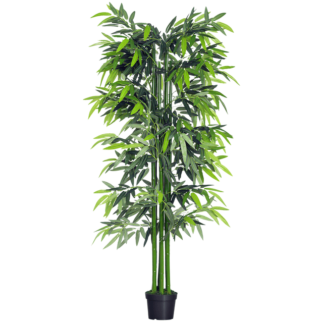 Offerta Outsunny Albero di Bambù Artificiale Alta Decorazione per Casa e Ufficio in Vaso da 180cm per Interni ed Esterni Verde Naturale Aosom