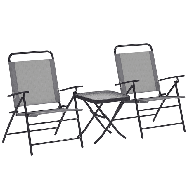 Offerta Outsunny Set da Giardino con Tavolo con Piano in Vetro e 2 Sedie Pieghevoli con Schienale Regolabile