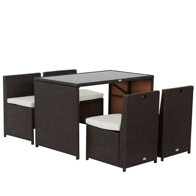 Offerta Outsunny Set Mobili da Giardino in Rattan 5pz Tavolo Pranzo 4 Sedie con Cuscini Aosom
