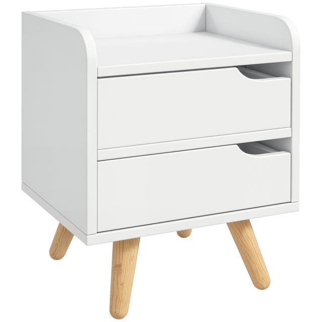 Offerta HOMCOM Comodino con 2 cassetti gambe mobiletto cucina in pino mobile per camera da letto soggiorno bianco 33 x 28 x 42cm