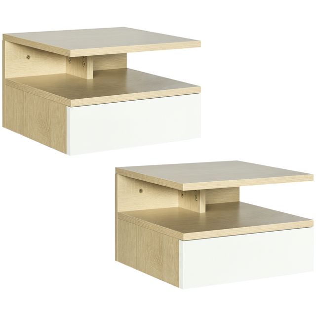 Offerta HOMCOM Set da 2 Comodini Sospesi con Cassetto e Ripiano Superiore