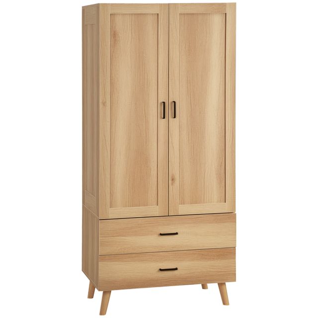 Offerta HOMCOM Armadio 2 Ante a Battente con 2 Cassetti e Asta Appendiabiti