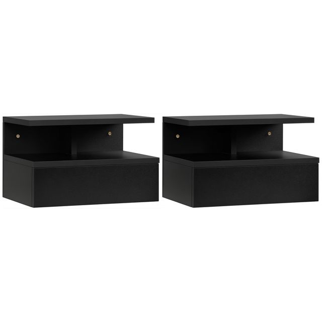Offerta HOMCOM Set da 2 Comodini Moderni Sospesi per Camera da Letto con Cassetto e Mensola Superiore in Legno 35x32x22.5cm