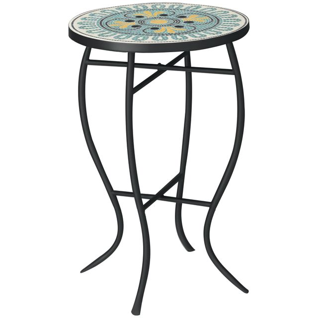 Offerta Outsunny Tavolino da Giardino Rotondo con Piano Mosaico Multicolore