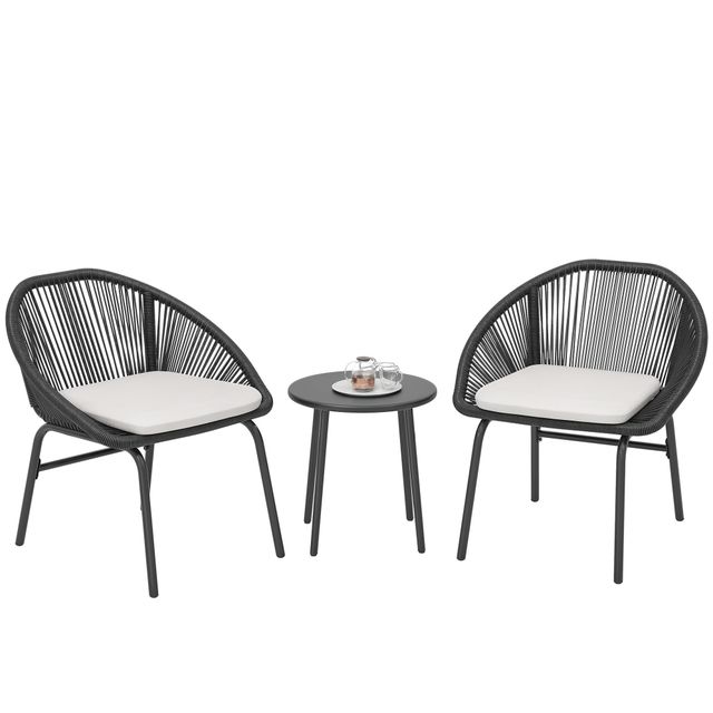 Offerta Outsunny Set da Giardino con 2 Sedie con Cuscino e Tavolino da Caffè in Acciaio e Rattan PE