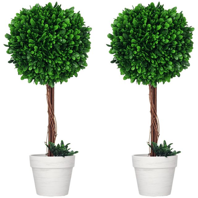 Offerta HOMCOM Set 2 Piante Finte Alberi di Bosso da Interno ed Esterno con Vaso
