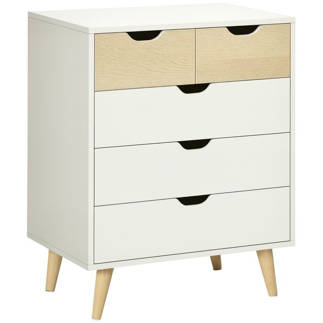 Offerta HOMCOM Cassettiera Bianca 5 Cassetti con Maniglie Intagliate in Legno
