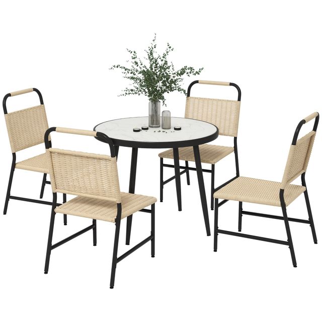 Offerta Outsunny Set da Giardino con Tavolo in Vetro Effetto Marmo e 4 Sedie in Rattan