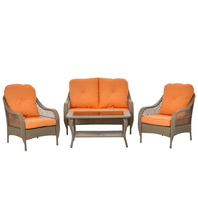 Offerta Outsunny Salotto da Giardino Rattan PE con 2 Poltrone Divano a 2 Posti e Tavolo e Cuscini