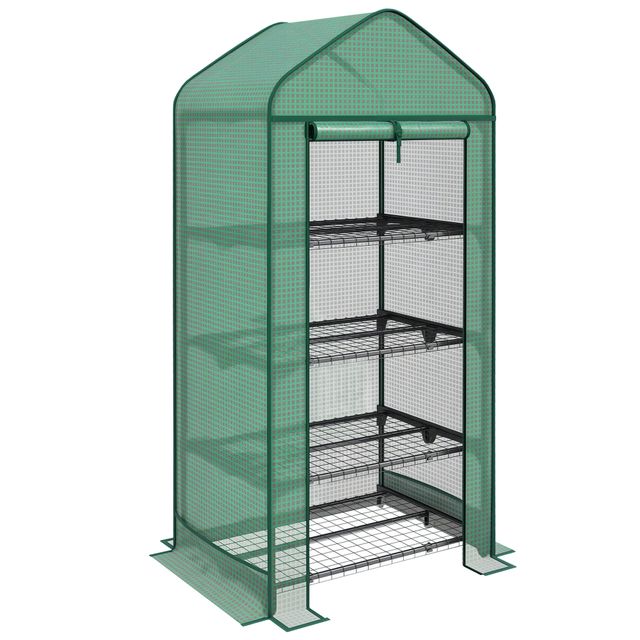 Offerta Outsunny Serra per Orto 69x49x158 cm Struttura in Metallo e Copertura in PE Anti-Raggi UV con Porta Avoolgibile e 4 Ripiani