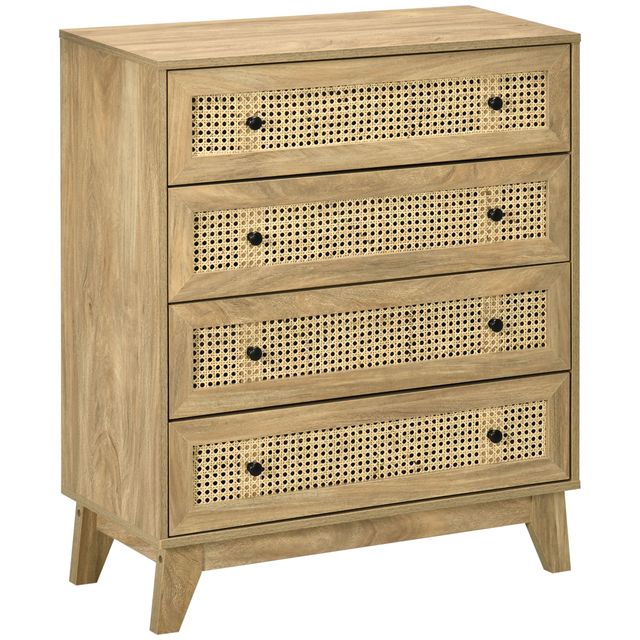 Offerta HOMCOM Cassettiera con 4 Cassetti e Inserti in Rattan Stile Boho