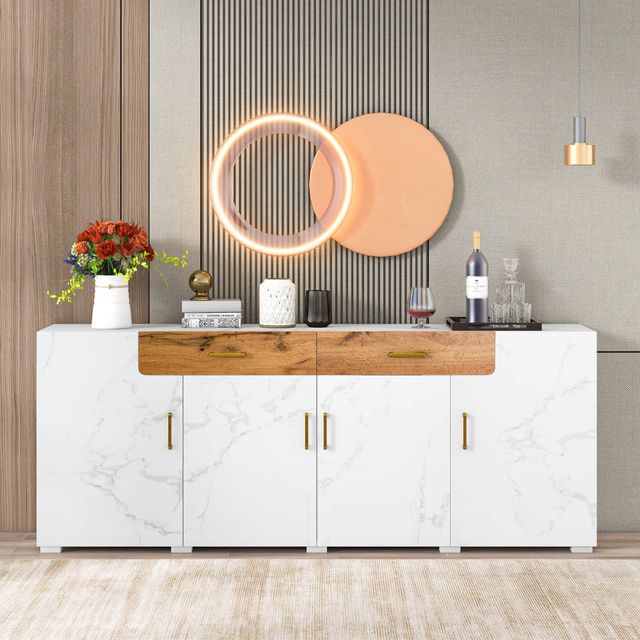 Offerta Credenza Cucina Bianca con Design Moderno in Marmo e Rovere