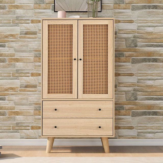 Offerta Credenza legno multifunzione con 2Ante in Rattan e 2Cassetti