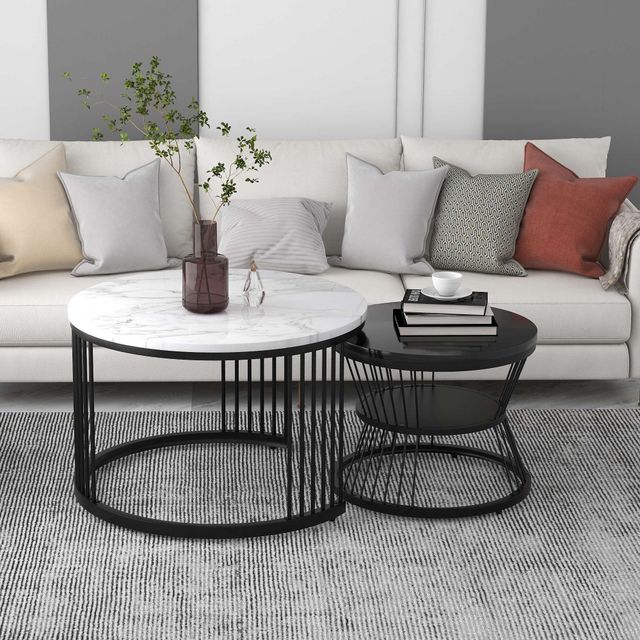 Offerta Set 2 Tavolini da Salotto Moderni a Incastro