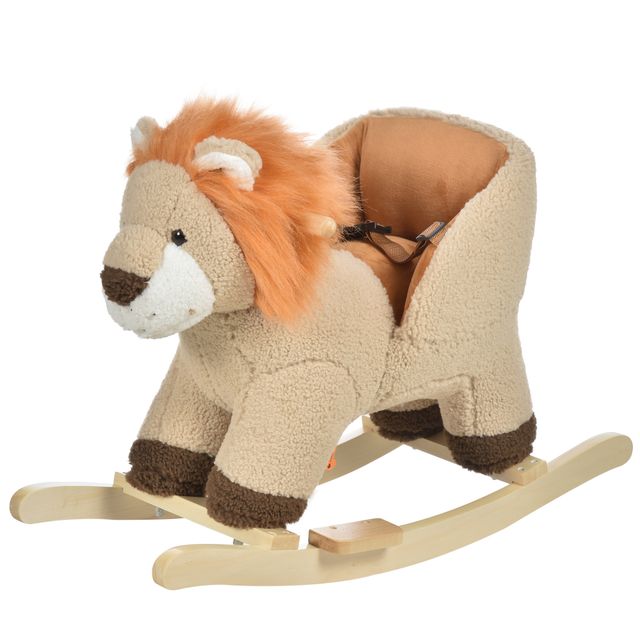 Offerta HOMCOM Cavallo a dondolo stile leone seduta imbottita con suono per bambini 18-36 mesi marrone Max.carico 40kg Aosom
