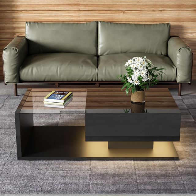 Offerta Tavolino da Salotto Moderno con Ripiano in Vetro e Effetti LED