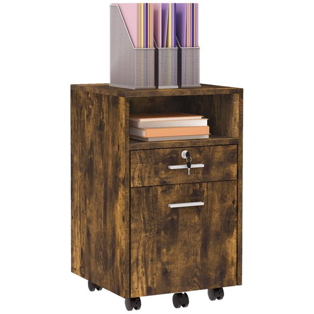 Offerta Vinsetto Cassettiera da Ufficio Portadocumenti in Legno con 2 Cassetti e Ripiano Aperto