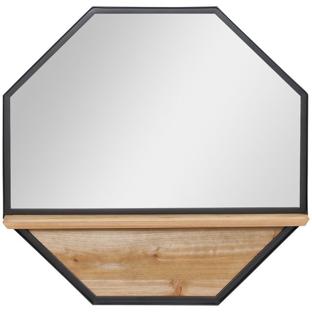 Offerta HOMCOM Specchio da Parete Ottagonale in Metallo con Mensola in Legno