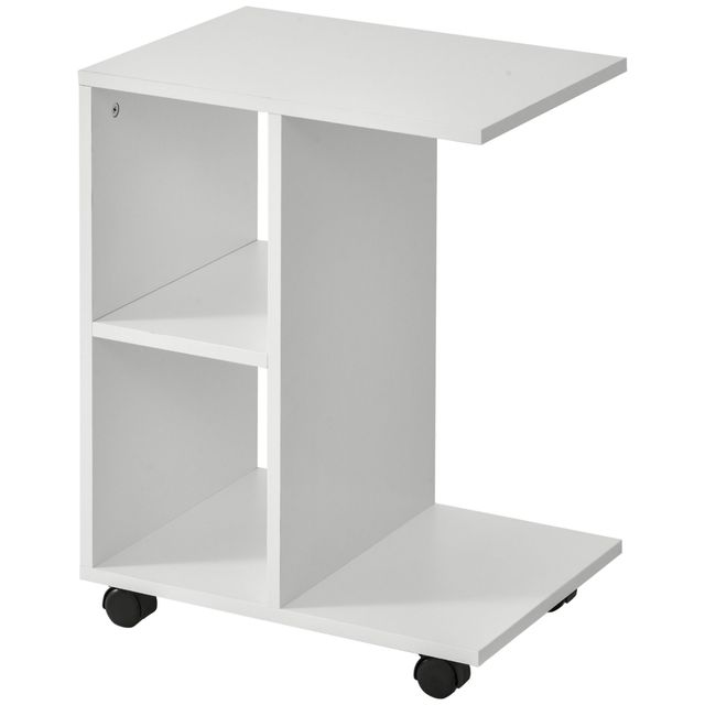 Offerta HOMCOM Tavolino da Salotto a C con 2 Ripiani Aperti e 4 Ruote Girevoli