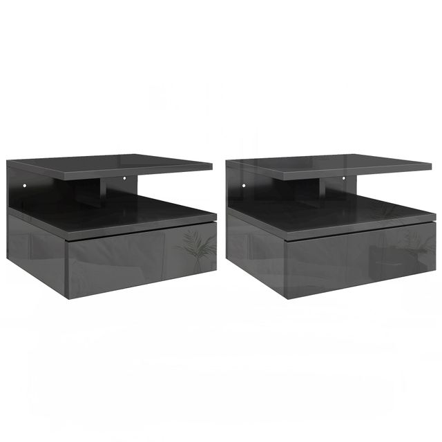 Offerta HOMCOM Set da 2 Comodini Moderni Sospesi con Cassetto e Mensola in Legno 35x32x22.5cm