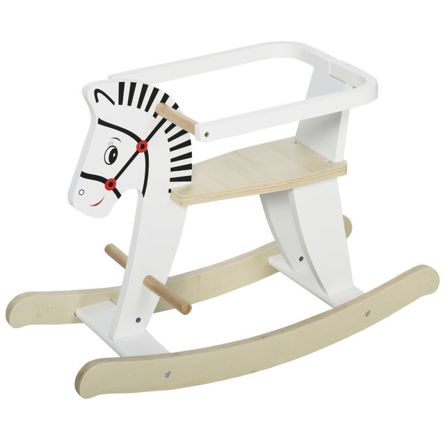 Offerta HOMCOM Cavallo a Dondolo Classico in Legno per Bambini 1-3 Anni con Bordo