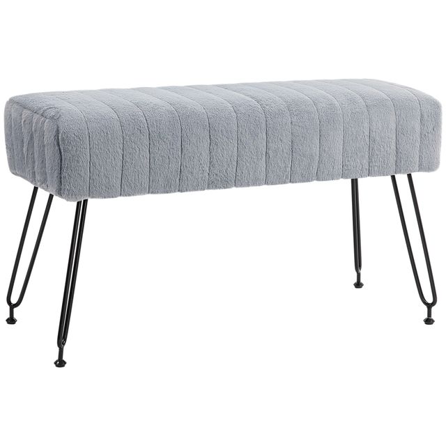 Offerta HOMCOM Panca Fondo Letto Imbottita in Peluche con Gambe in Metallo per Camera da Letto