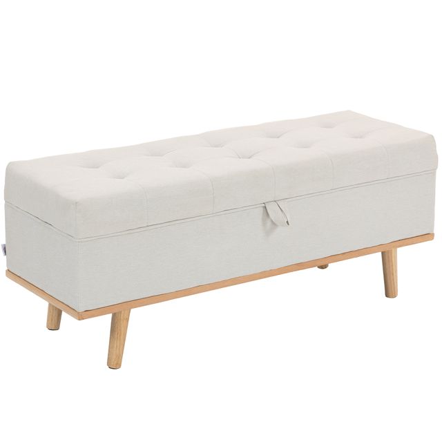 Offerta HOMCOM Panca Contenitore da 80L Imbottita con Rivestimento in Tessuto e Gambe in Legno