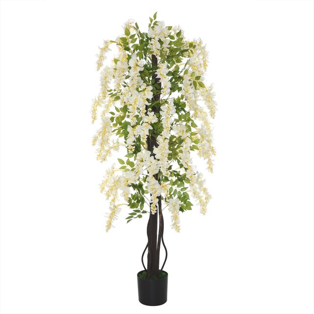 Offerta Outsunny Pianta Artificiale Glicine Bianco Finto con Vaso per Interni ed Esterni